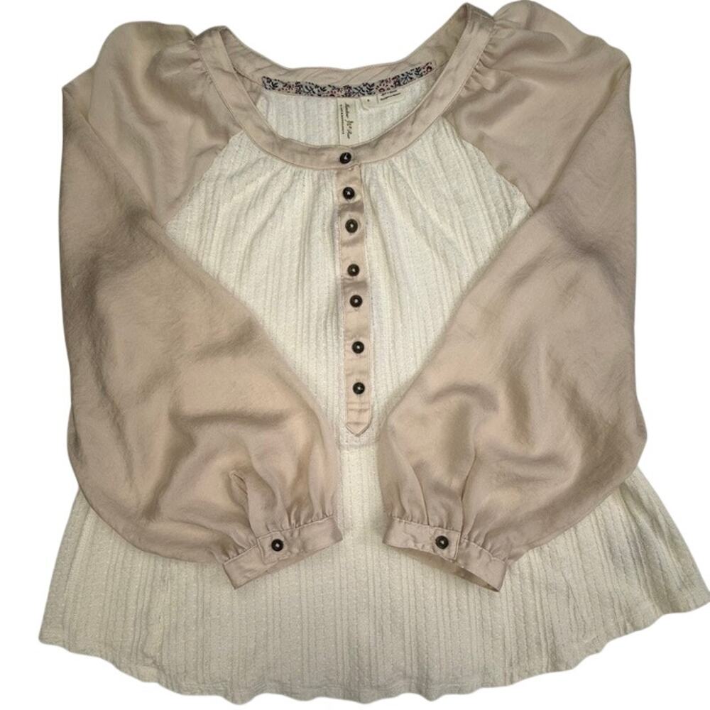 Anthropologie Meadow Rue Blouse S Ivory Blush Textured Knit Boho Peplum Top
